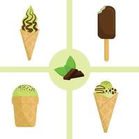 mint ice cream with chocolate set vector