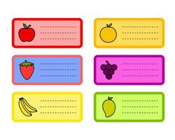 set of blank fruit paper notes, reminder, sheets of paper, note with fruit pattern vector