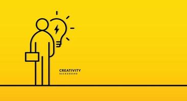 Businessman line drawing stand with lightbulb on yellow background. Business ideas and Creative thinking concept
