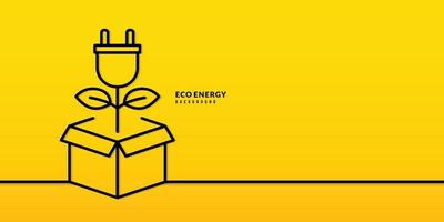 Opening box with plug plant on yellow background, Pollution and environment protection concept, Light bulb green energy electricity usage vector