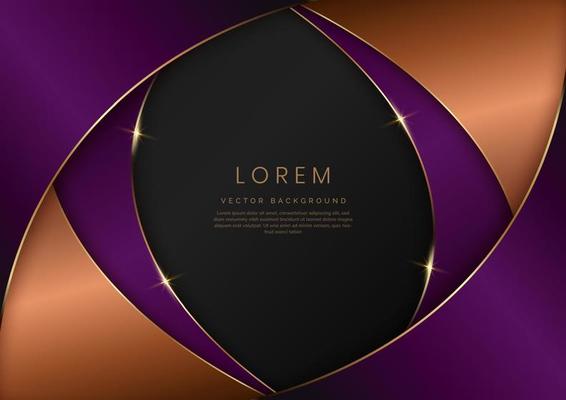 Elegant abstract luxury curved shape brown and violet color on black background with copy space for text.