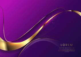 plantilla de concepto de lujo forma de curva púrpura 3d sobre fondo violeta elegante y línea de cinta dorada con espacio de copia para texto. vector