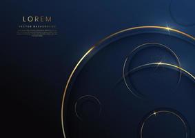 Abstract 3d dark blue circles layer background with gold lines curved  sparkle with copy space for text. vector