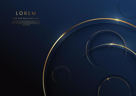 Abstract 3d dark blue circles layer background with gold lines curved  sparkle with copy space for text.