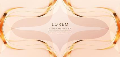 Abstract 3d template gold curved ribbon on light cream background with copy space for text. Luxury design style. vector