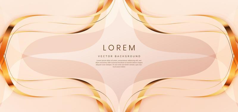 Abstract 3d template gold curved ribbon on light cream background with copy space for text. Luxury design style.