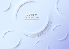 Abstract 3d circles light blue background with gold lines curved wavy sparkle with copy space for text. vector