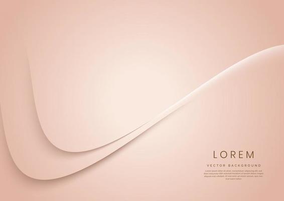 Abstract 3d rose gold curved background with copy space for text. Luxury style template design.