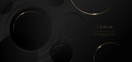 Abstract 3d black circles layer background with gold lines curved  sparkle with copy space for text. vector