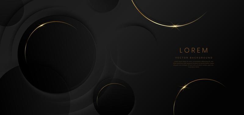 Abstract 3d black circles layer background with gold lines curved  sparkle with copy space for text.