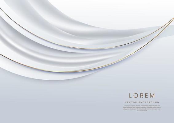 Abstract 3d white background with gold lines curved wavy sparkle with copy space for text. Luxury style template design.