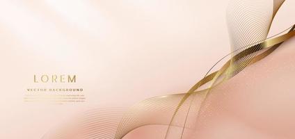 Abstract gold curved lines elegant on pastel soft pink background with copy space for text. Luxury 3d concept. vector