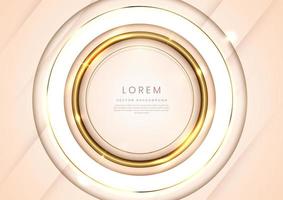 Abstract 3d soft cream circle overlap with golden lines and light effect background. Luxury concept. Vector illustration.