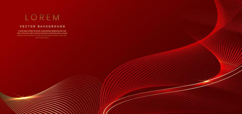 Abstract luxury golden lines curved overlapping on dark red background. Template premium award design.