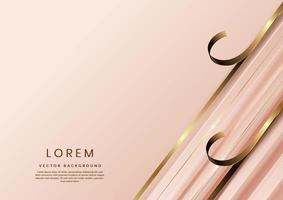 Abstract 3d template rose gold background with gold lines diagonal sparking with copy space for text. Luxury style. vector