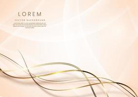 Abstract 3d template curved soft gold layered background with gold lines sparking with copy space for text. Luxury style. vector