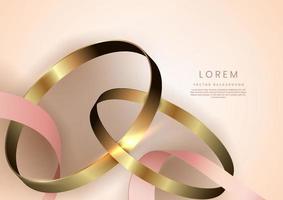 Luxury background with pink ribbon and golden circle shape 3d golden with copy space for text. vector