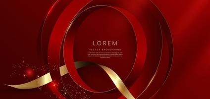 Luxury red elegant background with gold ribbon and red circle shape overlapping 3d golden with copy space for text. vector