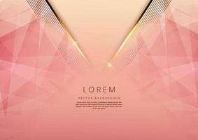 Abstract 3d template rose gold background with gold lines diagonal sparking with copy space for text. Luxury style. vector