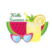 Hello summer watermelon with lemon juice and sunglasses vector