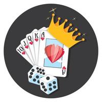 Vector casino playing cards or royal straight flush with dice
