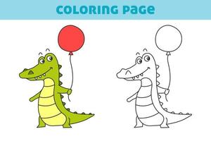 Coloring book with a cute little crocodile. A simple game for preschool children. Vector illustration for books, coloring book, home leisure and educational materials.
