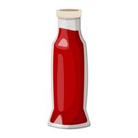 una botella de vidrio con ketchup. salsa de tomate tradicional aislada en un fondo blanco. icono de dibujos animados vectoriales. vector