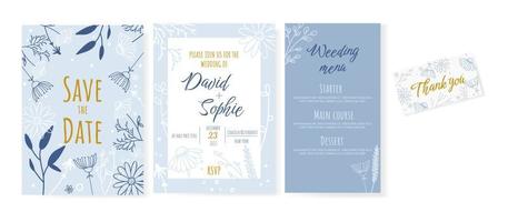 Wedding Invitation card with flowers, save the date, thank you, rsvp template. Vector. Doodle style vector