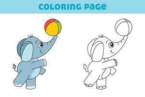 Coloring book with a cute little elephant. A simple game for preschool children. Vector illustration for books, coloring book, home leisure and educational materials.