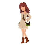 Fashionable outfit in boho style. A woman in a fashionable boho-chic outfit. Vector illustration on an isolated white background.