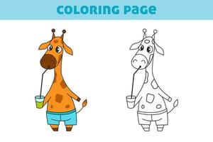 Coloring book with a cute little giraffe. A simple game for preschool children. Vector illustration for books, coloring book, home leisure and educational materials.