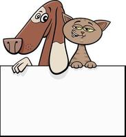 cartoon dog and cat with blank card or board graphic design vector