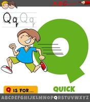 letter Q from alphabet with quick word cartoon vector