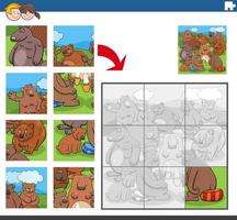 jigsaw puzzle task with cartoon bears animal characters vector