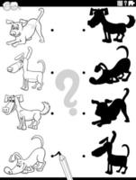 shadow game with cartoon dogs coloring book page vector