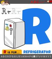 letter R worksheet with cartoon refrigerator object vector