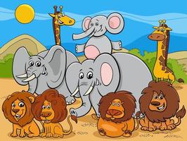 cartoon African wild animals characters group vector