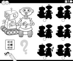 shadows game with cartoon robots coloring book page vector