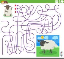 maze game with cartoon sheep character and lamb vector