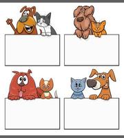 cartoon cats and dogs with blank card or board design set vector
