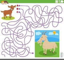 maze game with cartoon goat character and little kid vector