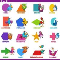 Learn basic 2D shapes with their vocabulary names in English. Colorful shape  flash cards for preschool learning. Illustration of a simple 2 dimensional  flat shape symbol set for education. 12484546 Vector Art