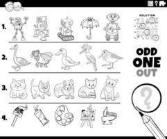 odd one out task with cartoon characters coloring book page vector