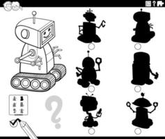 juego de sombras con la página del libro para colorear de robots de dibujos animados vector