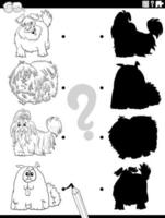 shadow game with cartoon shaggy dogs coloring page vector