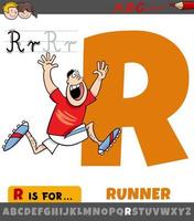 letter R worksheet with cartoon runner character vector