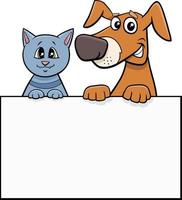 cartoon dog and cat with blank singboard graphic design vector