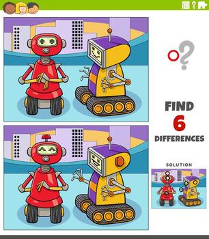 juego educativo de diferencias con dos robots de dibujos animados vector