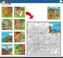 jigsaw puzzle task with cartoon animal characters group vector