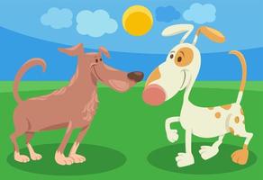dos divertidos perros de dibujos animados personajes de animales cómicos vector